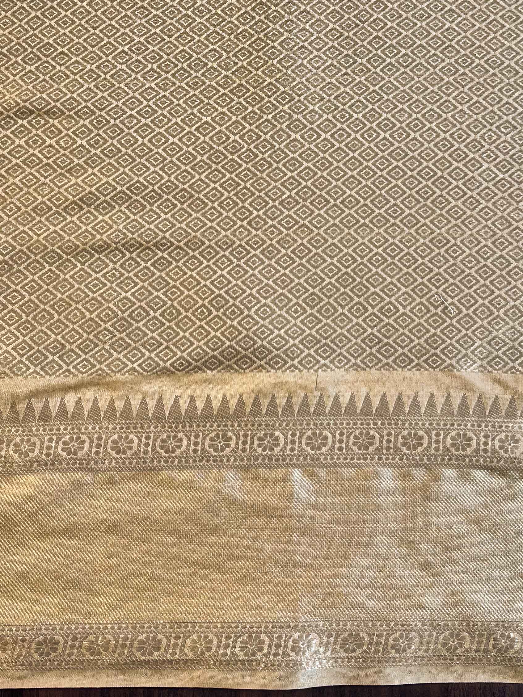 Banarasee Handwoven Semi Silk Saree With Stripes Design & Solid Border-Light Brown