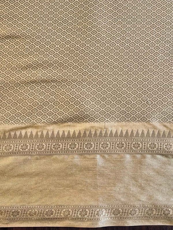 Banarasee Handwoven Semi Silk Saree With Stripes Design & Solid Border-Light Brown