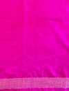 Banarasee Semi-Katan Zari Jaal & Contrast Border Saree-Green & Pink