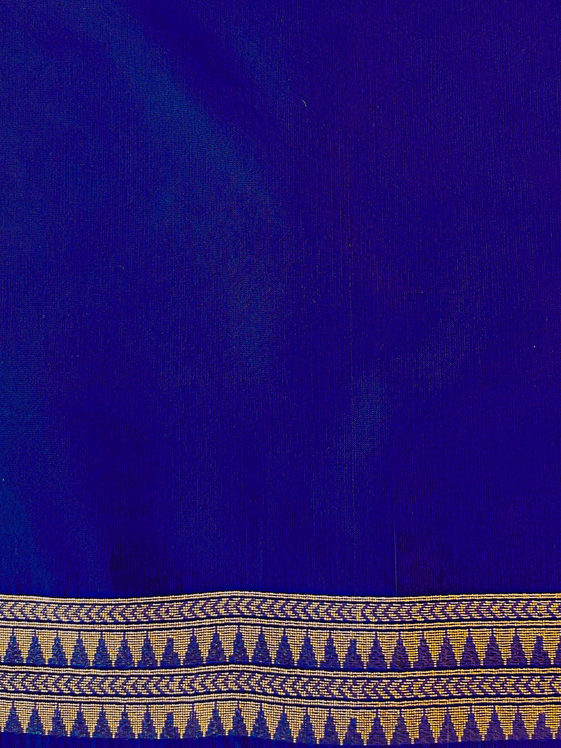 Banarasee Organza Silk Saree With Zari Motifs & Border-Royal Blue