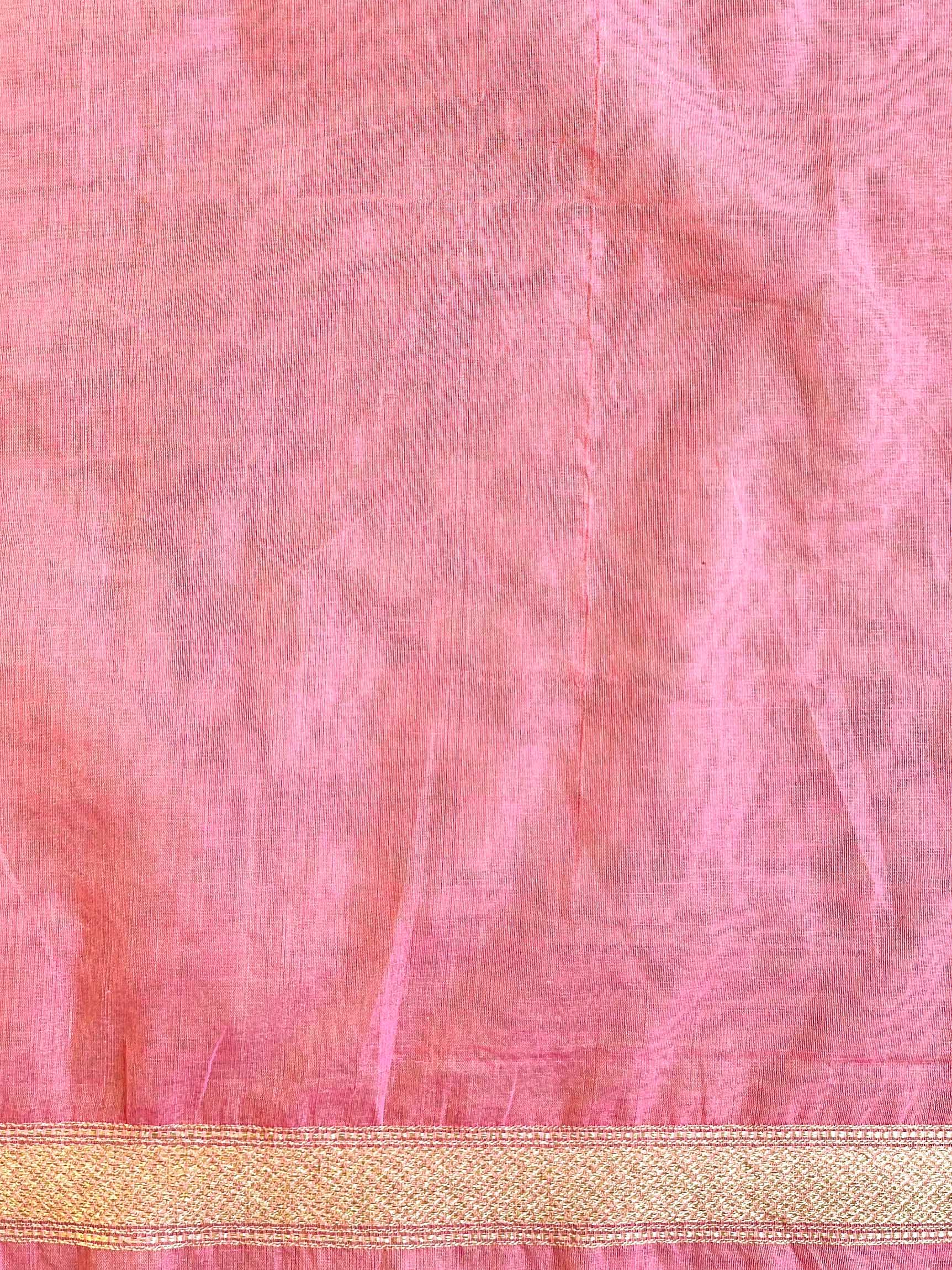 Banarasee Organza Silk Saree With Zari Motifs & Border-Peach