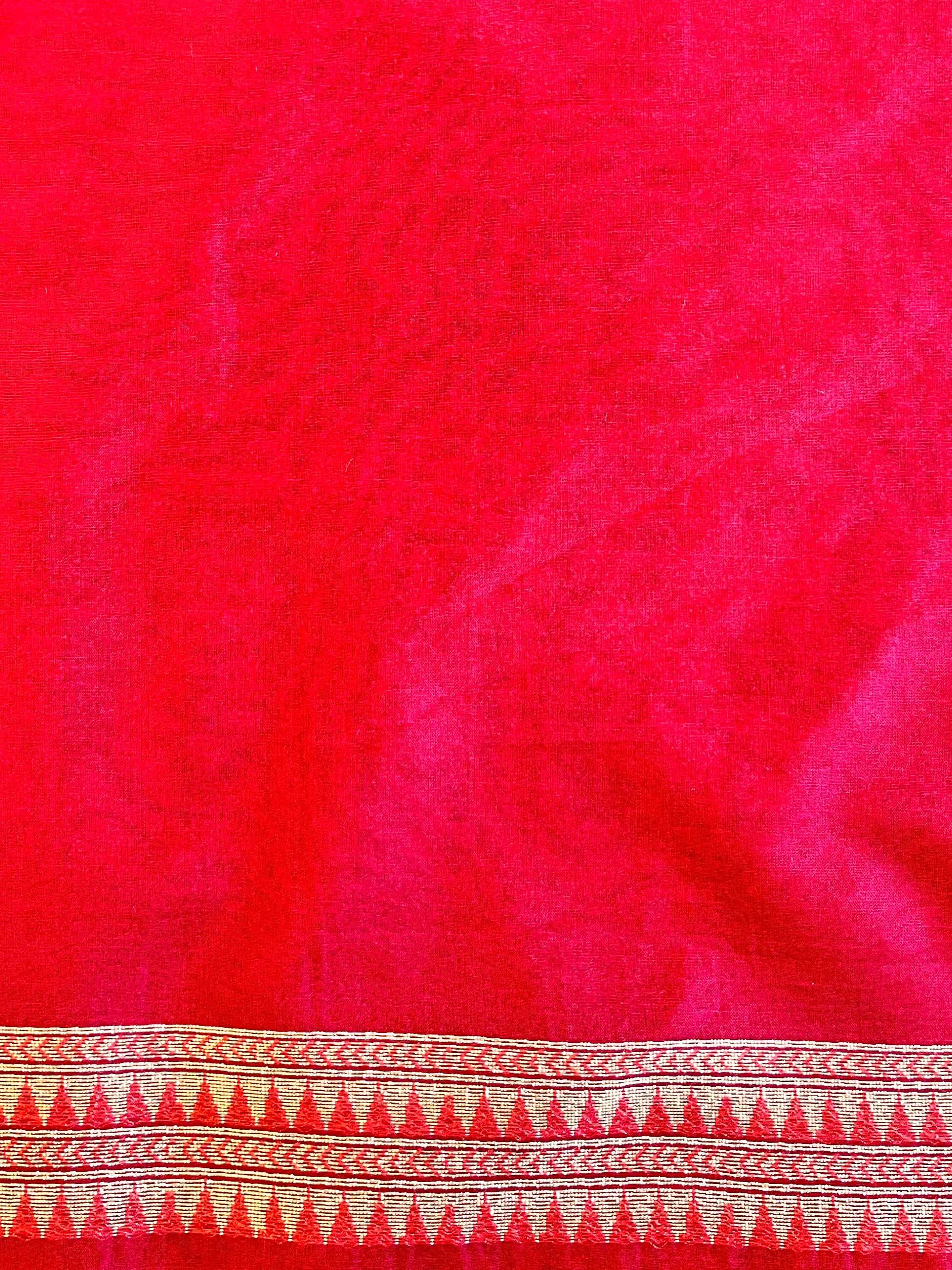 Banarasee Organza Silk Saree With Zari Motifs & Border-Red