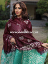 Handloom Khadi Cotton Hand-Dyed Batik Pattern Salwar Kameez Dupatta Set-Green & Wine