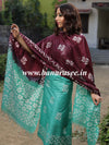 Handloom Khadi Cotton Hand-Dyed Batik Pattern Salwar Kameez Dupatta Set-Green & Wine