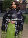 Handloom Khadi Cotton Hand-Dyed Batik Pattern Salwar Kameez Dupatta Set-Green & Blue