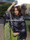 Handloom Khadi Cotton Hand-Dyed Batik Pattern Salwar Kameez Dupatta Set-Green & Blue