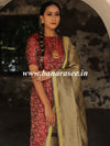 Banarasee Brocade Salwar Kameez Fabric With Art Silk  Mirror-Work Dupatta-Maroon & Gold