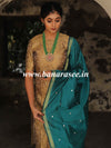 Banarasee Brocade Salwar Kameez Fabric With Art Silk  Mirror-Work Dupatta-Gold & Teal