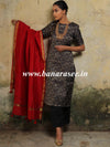 Banarasee Brocade Salwar Kameez Fabric With Art Silk Mirror-Work Dupatta-Black & Red
