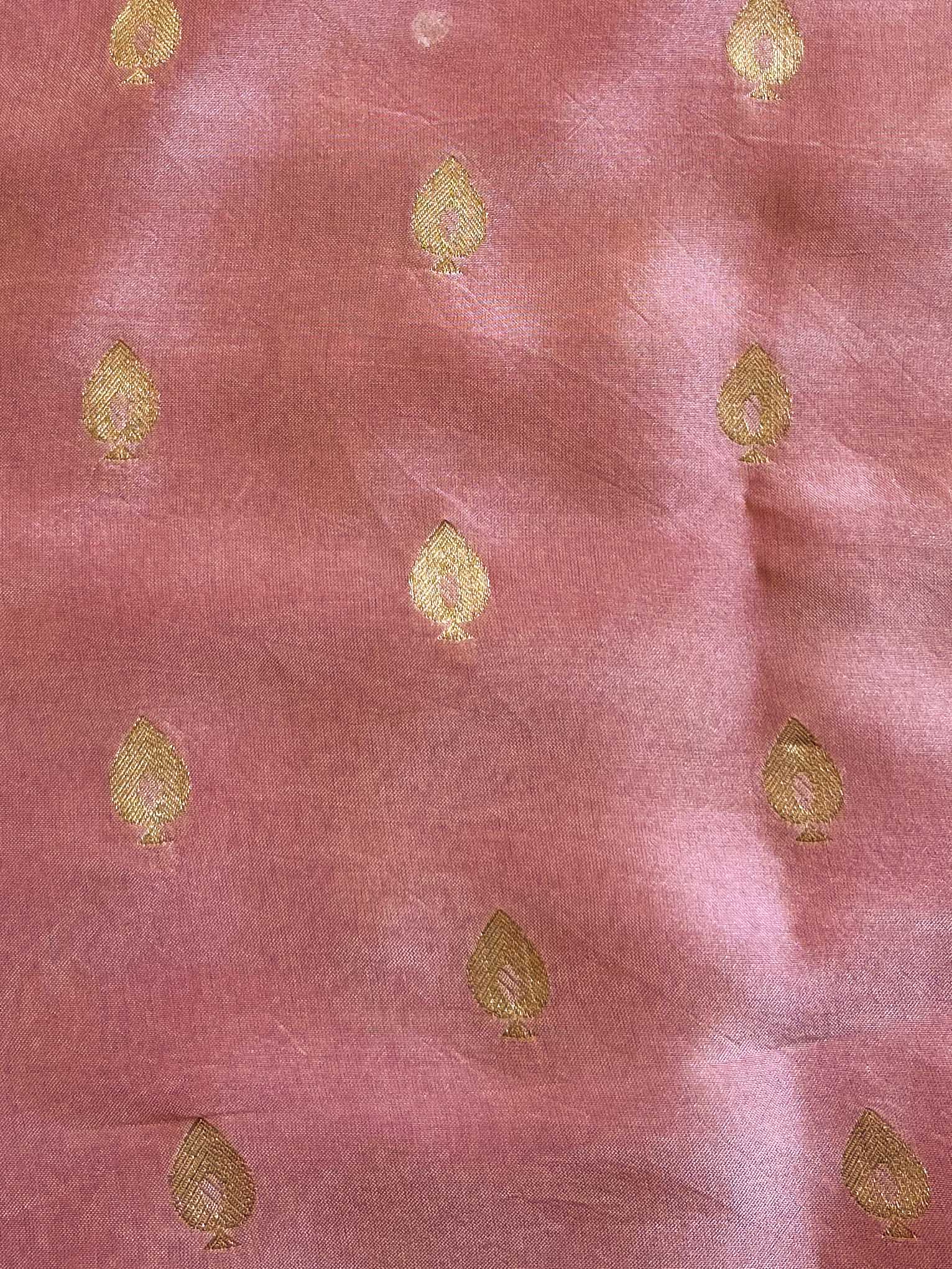 Banarasee Silk Blend Saree With Woven Zari Border & Embroidered Floral Design-Pink