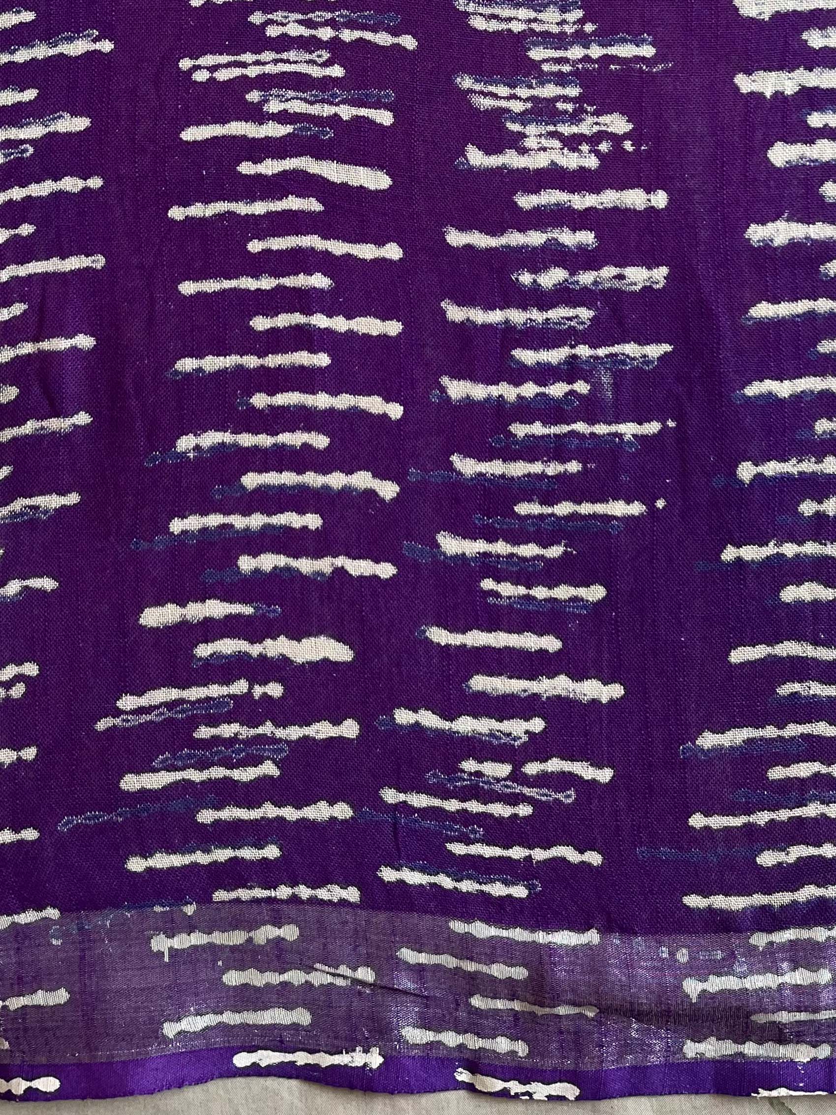 Linen Cotton Bagru Hand-Block Printed Saree-Purple