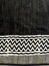 Linen Cotton Bagru Hand-Block Printed Saree-Black