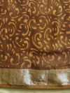 Linen Cotton Bagru Hand-Block Printed Saree-Brown
