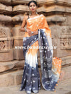 Bhagalpur Handloom Pure Linen Cotton Hand-Dyed Shibori Pattern Saree-Grey & Peach