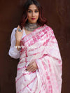 Bhagalpur Handloom Pure Linen Cotton Hand-Dyed Shibori Pattern Saree- White
