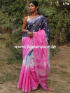 Bhagalpur Handloom Pure Linen Cotton Hand-Dyed Shibori Pattern Saree-Grey & Pink
