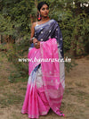 Bhagalpur Handloom Pure Linen Cotton Hand-Dyed Shibori Pattern Saree-Grey & Pink