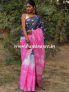 Bhagalpur Handloom Pure Linen Cotton Hand-Dyed Shibori Pattern Saree-Grey & Pink