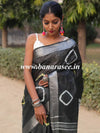 Bhagalpur Handloom Pure Linen Cotton Hand-Dyed Shibori Pattern Saree-Black