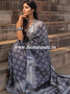 Bhagalpuri Handloom Pure Linen Cotton Block Printed Saree-Grey