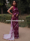 Bhagalpur Handloom Pure Linen Cotton Hand-Dyed Shibori Pattern Saree-Purple & White