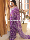 Linen Cotton Bagru Hand-Block Printed Saree-Purple