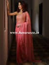 Banarasee Organza Silk Hand-Work Saree- Pink