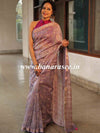 Handloom Maheshwari Silk Bagru Block Printed Mirror Work Saree-Lavender