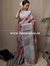Banarasee Handwoven Broad Border Silver Zari Buta Design Tissue Saree-Pink