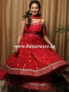 Banarasee Bandhani Printed Panelled Gotta Patti Kurta With Sharara & Dupatta-Red