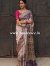 Banarasee Handwoven Semi-Silk Saree With Bandhej & Floral Zari Border-Mauve