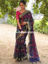 Banarasee Handwoven Silk Cotton Jamdani Saree With Resham & Zari Design-Blue