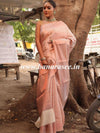 Banarasee Handwoven Semi Silk Saree With Copper Zari Buti Design-White