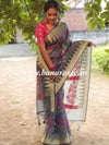 Banarasee Handwoven Silk Cotton Jamdani Saree With Resham & Zari Design-Grey