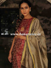Banarasee Brocade Salwar Kameez Fabric With Art Silk  Mirror-Work Dupatta-Maroon & Gold