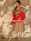 Banarasee Brocade Salwar Kameez Fabric With Hand-Embroidered Silk Dupatta-Gold & Red
