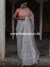 Banarasee Handwoven Organza Silk Embroidered Saree With Contrast Silk Cotton Blouse-Grey & Peach