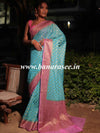 Banarasee Faux Georgette Saree With Antique Gold Zari work-Sky Blue & Pink