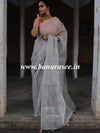 Banarasee Handwoven Organza Silk Embroidered Saree With Contrast Silk Cotton Blouse-Grey & Peach