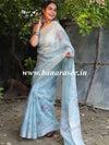 Banarasee Linen Cotton Digital Print Silver Zari Saree-Pastel Blue