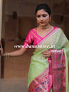 Banarasee Handwoven Semi Silk Saree With Meena Border Design-Mint Green