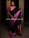 Banarasee Handwoven Soft Semi Silk Saree With Contrast Border Design-Black & Pink