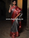 Banarasee Handwoven Contrast Border Soft Tissue Saree-Grey & Red