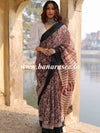 Handloom Mul Cotton Block Print Saree-Brown