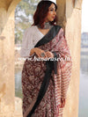Handloom Mul Cotton Block Print Saree-Brown