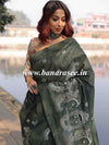 Bhagalpur Cotton Silk Ghichha Work Embroidered Saree-Deep Green