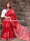 Bhagalpur Handloom Pure Linen Cotton Hand-Dyed Shibori Pattern Saree-Red