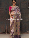 Banarasee Handwoven Semi-Silk Saree With Bandhej & Floral Zari Border-Mauve