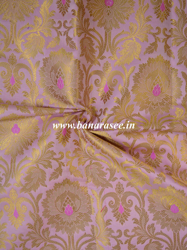 Banarasee Satin Brocade Gold Zari Jaal Design Fabric-Baby Pink