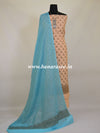 Banarasee Salwar Kameez Soft Cotton Resham Buti Fabric With Dupatta-Peach With Blue